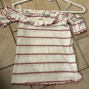 Papaya cropped top with off the shoulder sleeves